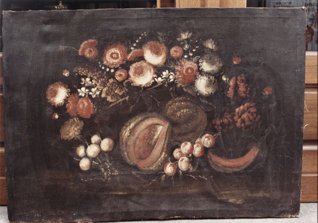 Anonimo — Autore non indicato - sec. XVII/ XVIII - Natura morta con frutta, fiori e ortaggi — insieme